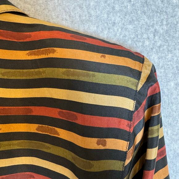 Vintage Stunt 100% Silk Blouse Women’s Large Striped 70s 80s Retro Flowy Hippie - Picture 10 of 12
